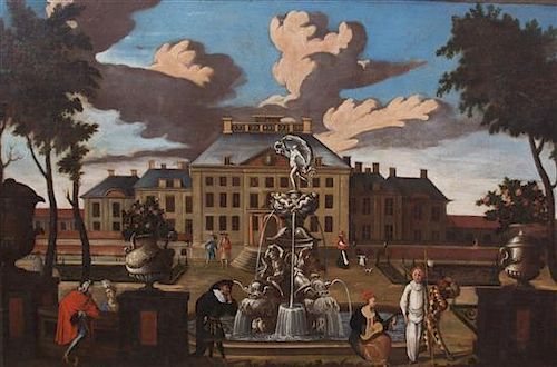Continental School, (18th century), Court Jesters and Musicians Around a Fountain