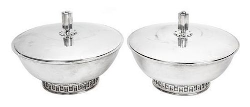 A Pair of Danish Silver Covered Bowls, Sigvard Bernadette for Georg Jensen Silversmithy, Copenhagen, 20th Century, each of ta