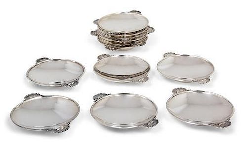 A Set of Twelve Danish Silver Ash Receivers, Gundorph Albertus for Georg Jensen, Gundorph Albertus for Georg Jensen Silversmi
