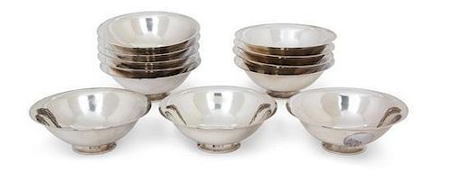 A Set of Twelve Danish Silver Bowls, Harald Nielsen for Georg Jensen Silversmithy, Copenhagen, Second Half 20th Century, each