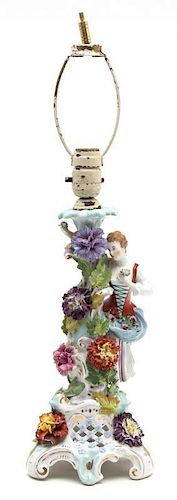 A Dresden Porcelain Candlestick Height 25 inches.