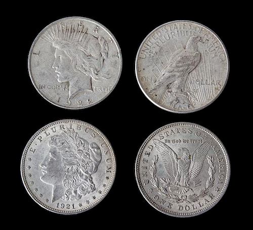 Forty-Two U.S. Silver Dollars Diameter 1 1/2 inches.