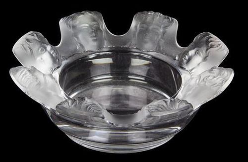 A Lalique Molded and Frosted Glass Ashtray Diameter 4 3/8 inches.