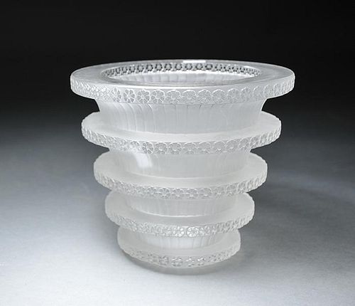 R. Lalique France frosted tiered glass ice bucket