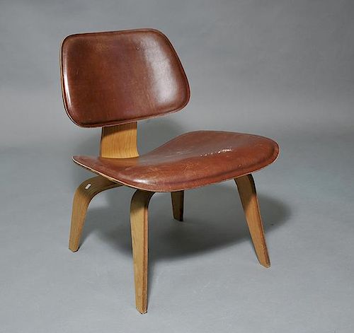 Charles Eames/ Herman Miller LCW lounge chair with leather, labeled