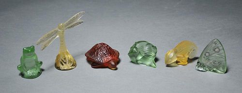 Collection of six Lalique colored glass small size figures