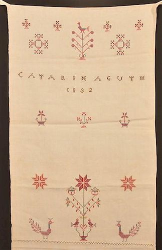 1852 Cross Stitch Show Towel by Catarina A. Guth.