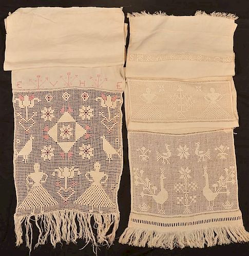 Two Unsigned Pennsylvania Drawn Thread Show Towels.