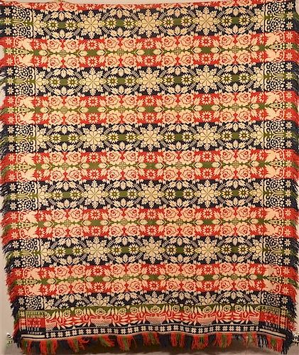 1838 Henry Keever Womelsdorf Pa. Jacquard Coverlet.