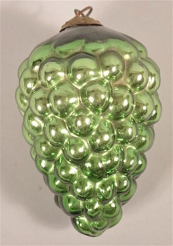 German Kugel, Green Blown Mold Glass Cluster of Grapes.