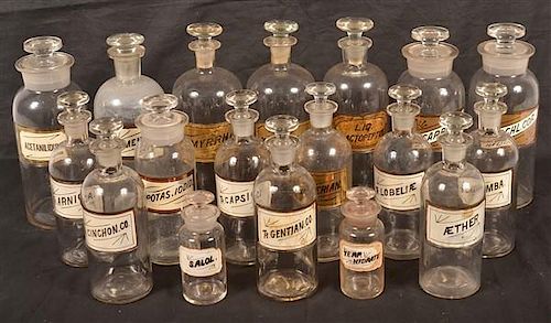 Eighteen Apothecary Glass Bottles.