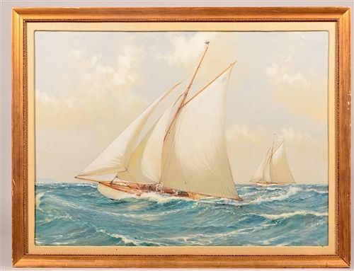 Montague Dawson Watercolor Depicting Racing Yachts.