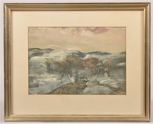 Walter E. Baum Snow Scene landscape Acrylic on Paper.