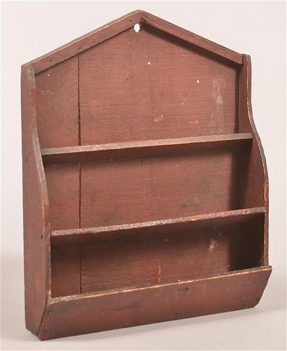 Primitive Red Painted Mixed Wood Wall Pocket.