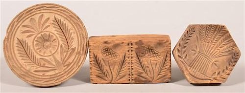 3 Pennsylvania 19th Century Carved Wood Butter Prints.