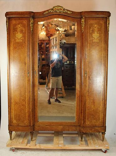 French Louis XVI triple armoire with marquetry