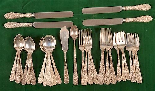 36 Pieces of Stieff Rose Pattern Sterling Silver Flatware.