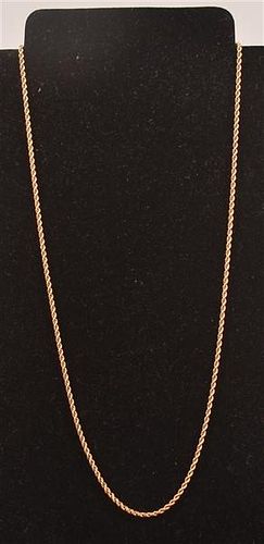 Vintage 14K Yellow Gold Rope Twist Chain Necklace.