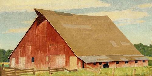 MARVIN CONE OIL PAINTING, RED BARN