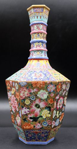 Chinese Famille Rose Hexagonal Vase.