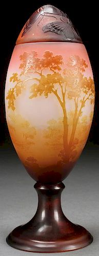 A GALLE FRENCH CAMEO "EGG FORM" FOOTED VASE