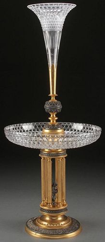 A CONTINENTAL GILT BRONZE CRYSTAL EPERGNE
