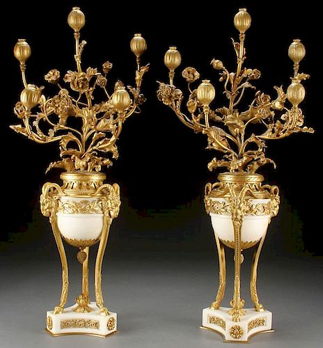 A PAIR OF FRENCH LOUIS XVI GILT BRONZE AND MARBLE