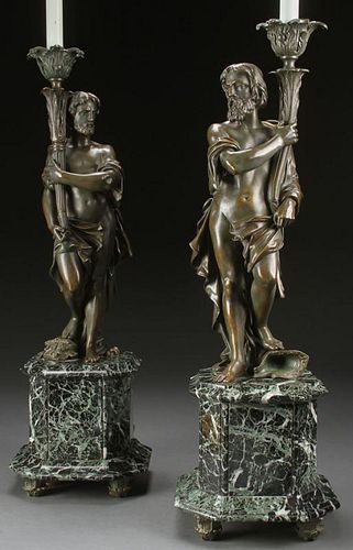 A PAIR OF NEO CLASSIC FIGURAL PATINATED BRONZE