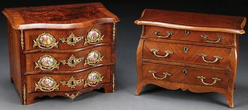 A PAIR OF MINIATURE FURNITURE FORM JEWELRY BOXES