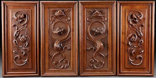 A PAIR OF FOUR CARVED WOOD PANELS, CONTINENTAL