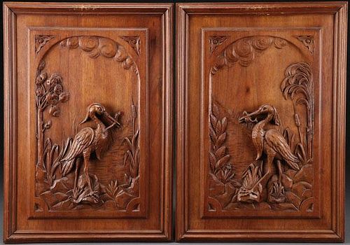 A PAIR OF CARVED WOOD PANELS, CONTINENTAL