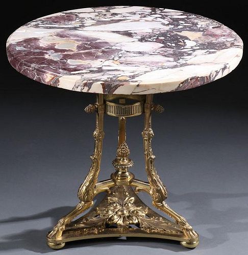 A GILT BRONZE MARBLE TOP ACCENT TABLE, 20TH C