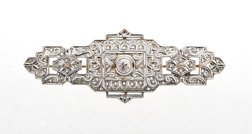 An Art Deco 14k Gold and Diamond Brooch
