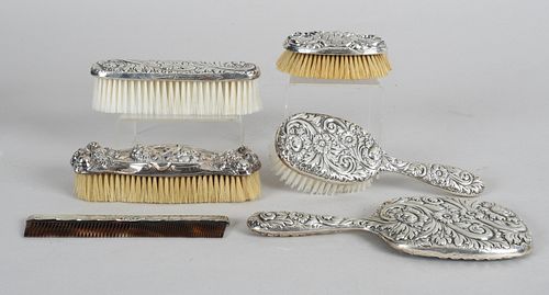 A Group of Sterling Silver Dressing Items