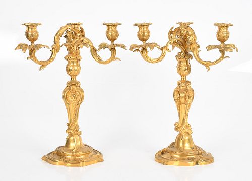 Pair of Louis XV Style Three Light Candelabra