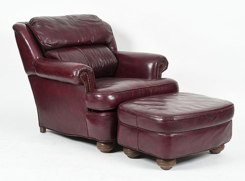 Oxblood Leather Club Armchair and Ottoman