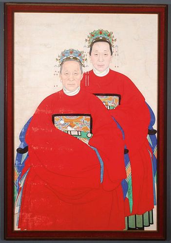 A LARGE AND COLORFUL CHINESE ANCESTRAL PORTRAIT