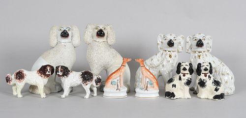 Five Pairs of Staffordshire Glazed Earthenware Dogs