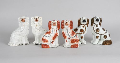 Three Pairs Staffordshire Glazed Earthenware Dogs