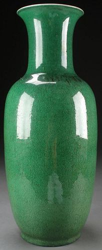 A LARGE CHINESE GREEN GLAZED ROULEAU VASE