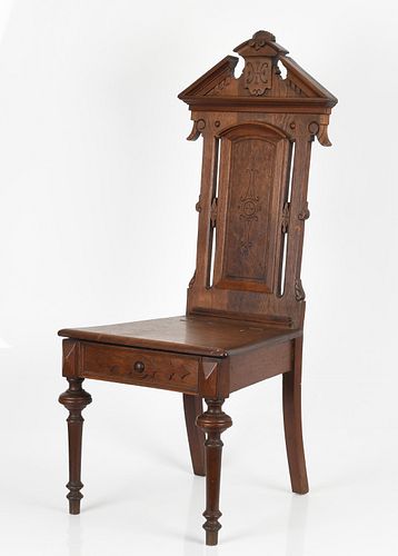 Renaissance Revival Carved Walnut Hall Chair