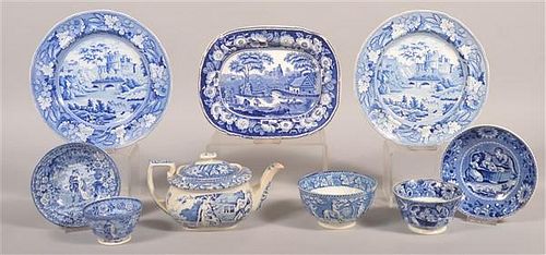 9 Pieces of Romantic View Blue Staffordshire China.