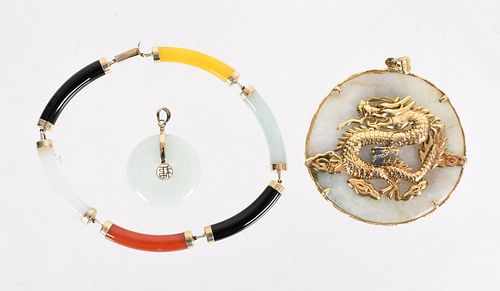 A Group of Chinese Jade and Gold Jewelry