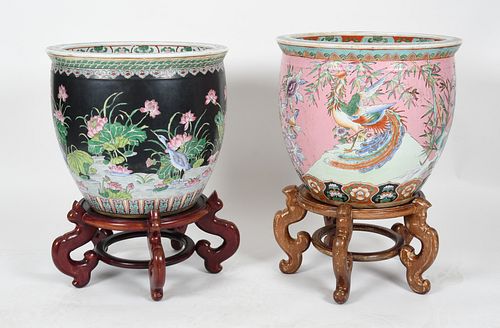 Two Chinese Porcelain Enameled Fish Bowls