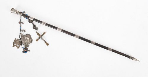 An Antique Mexican Silver Mounted Walking Stick