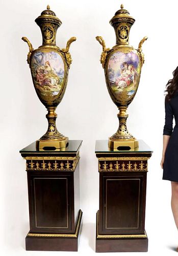 A Pair of 19th C. Monumental Sevres Vases. Museum Quality, Signed Maxant
