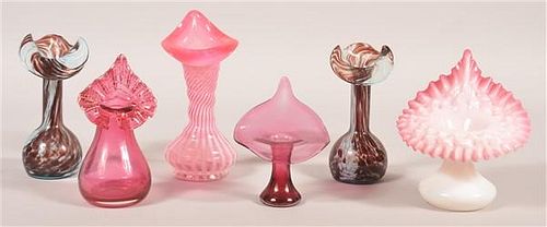 Six Various Victorian Art Glass Jack-in-the-Pulpit Vases.