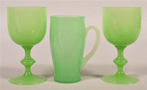 Three Pieces of Signed Stueben Green Glass.