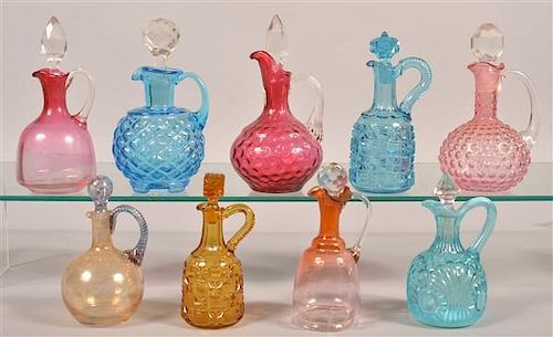 9 Various Victorian Art Glass and Pattern Glass Cruets.