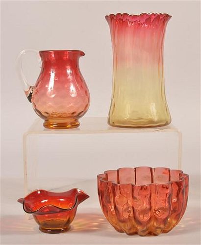 4 Various Pieces of Amberina Glass.